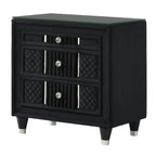 Contemporary Black Velvet Nightstand with Crystal-style Knobs.