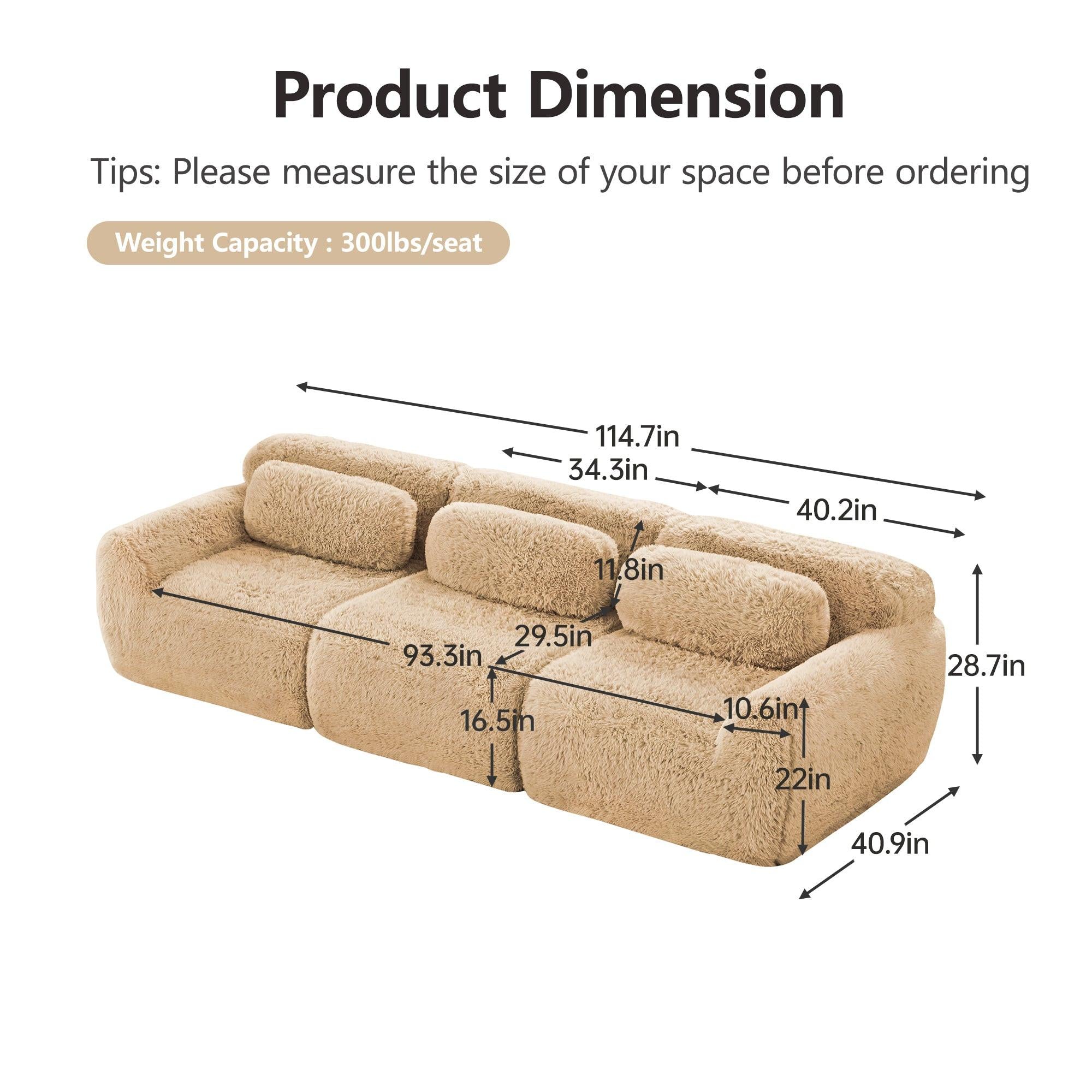 Modular Sectional Sofa with Plush Fabric, Ottoman & Pillows.