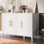 U-Style Wavy 3-Door Sideboard with Solid Pine Legs, Painted Finish Storage Cabinet with American Style for Living Room, Entryway, Kitchen, and Home Office.