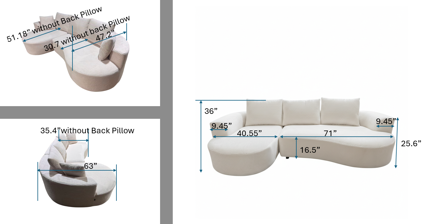 Curved Sectional Couch Set - Modern Minimalist Furniture.