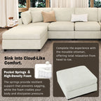 U-shaped sectional sofa with ottoman featuring pocket springs and high-density foam for cloud-like comfort and support.