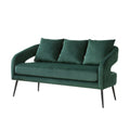Modern Upholstered Velvet Loveseat Settee with Pillows, Comfy 2-Seater Mini Sofa for Small Spaces, Metal Legs, Green