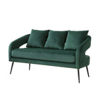 Modern Upholstered Velvet Loveseat Settee with Pillows, Comfy 2-Seater Mini Sofa for Small Spaces, Metal Legs, Green