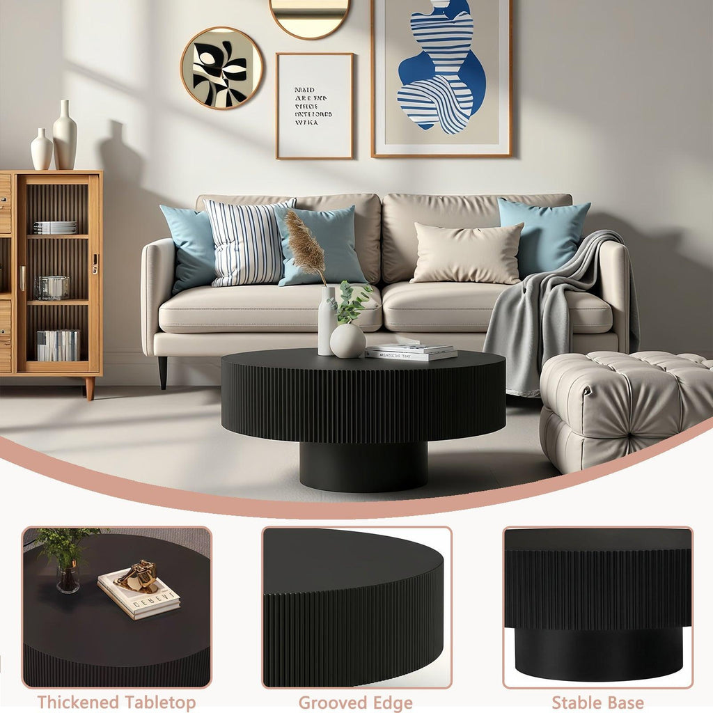 Fluted Round Coffee Table - Mid Century Modern Design.