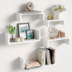 Set of 5 Modern White Wood Floating Wall Shelves for Home Storage