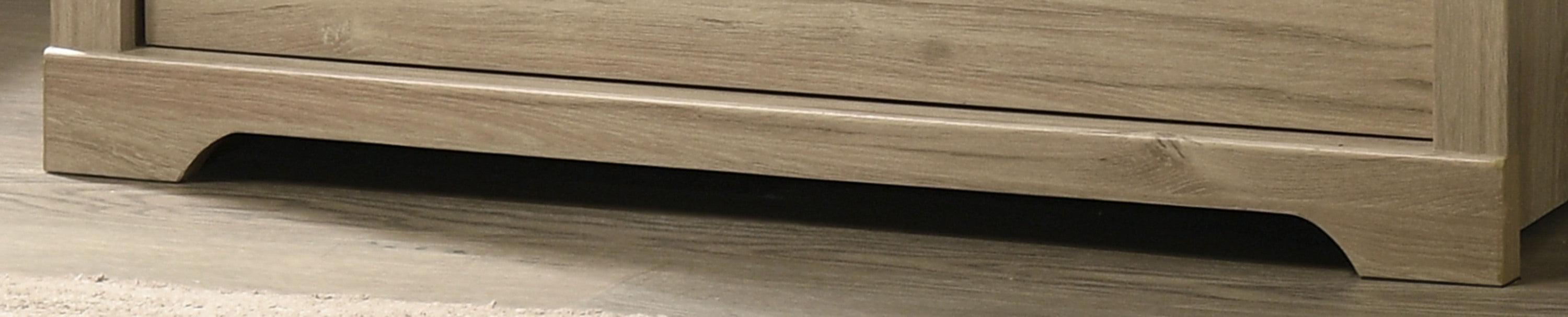 Elara 4-Drawer Light Oak Chest with Black Handles.