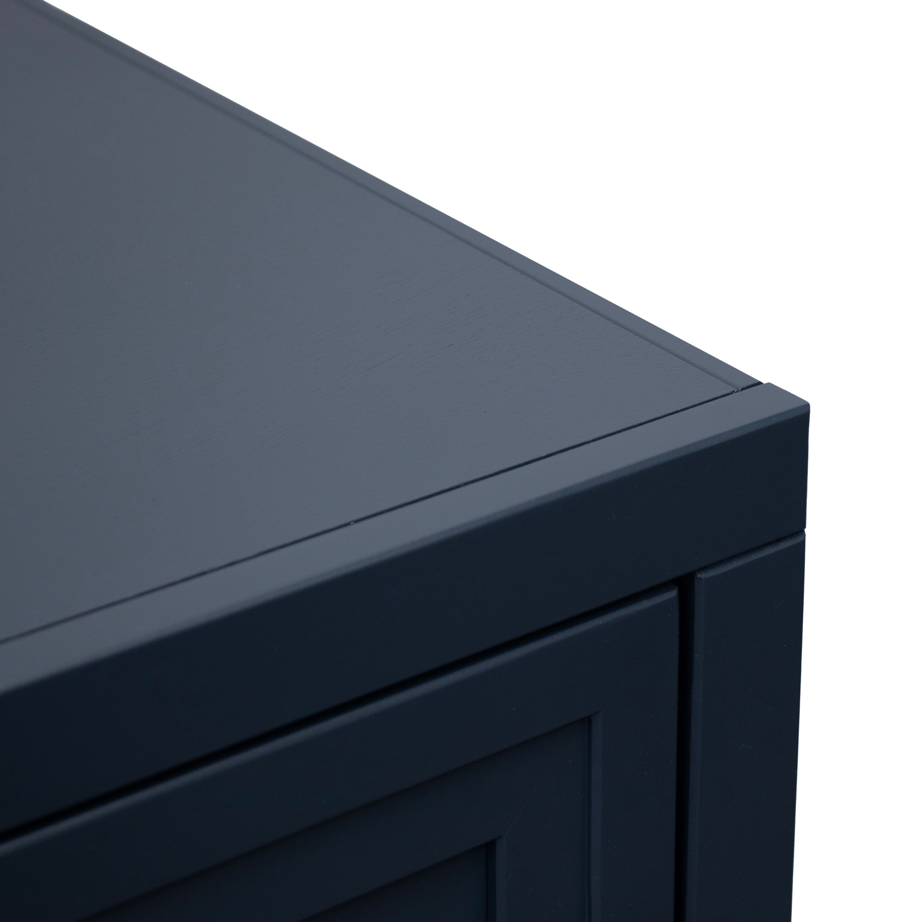 Close-up of Nora Chairside Table Blue Finish | No Assembly, Wood showing smooth blue painted surface and clean edge detailing.