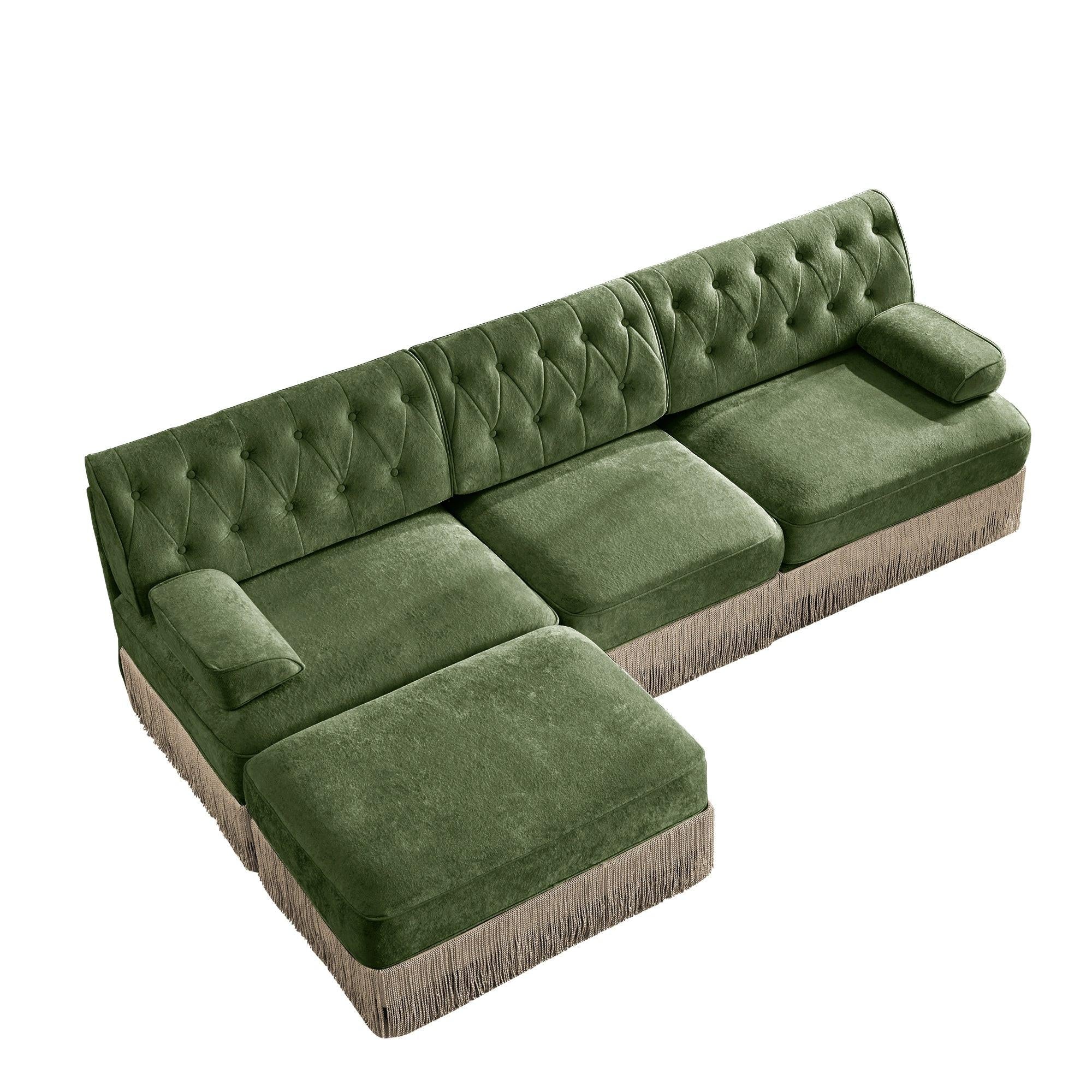 Modular Velvet Sectional Sofa for Living Room - Green.