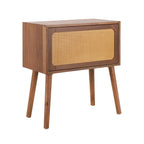 Rotating Hidden Compartment Nightstands - Walnut Rattan Table.