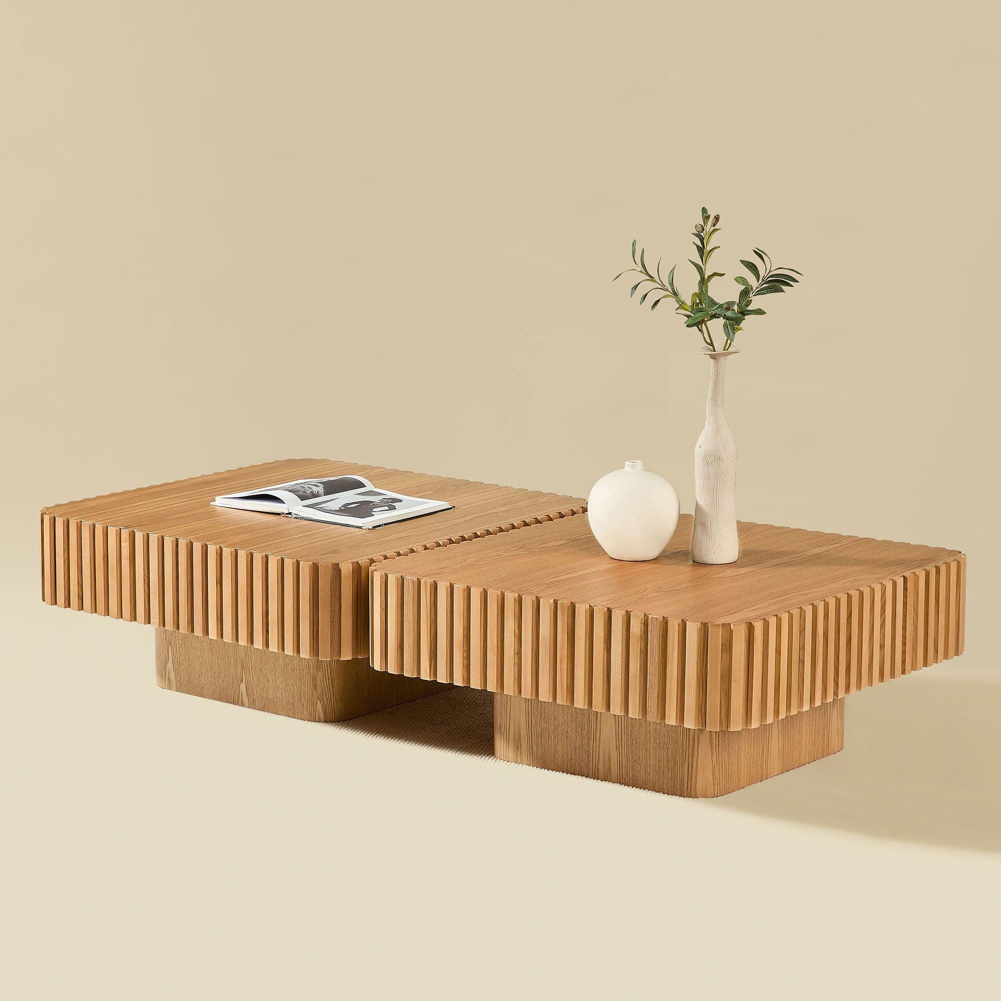 2PCS Modern Wooden Coffee Table Set for Living Room.