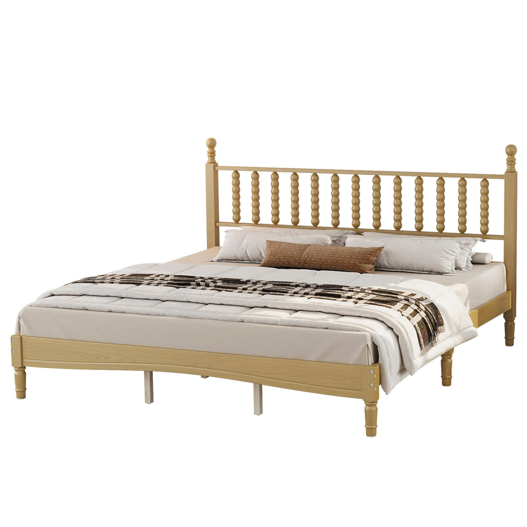 King Size Wood Platform Bed Featuring a Gourd Shaped Headboard.