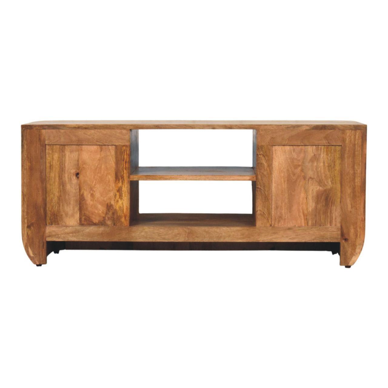 Solid Wood Media Console - Artisan Furniture with Shelves.