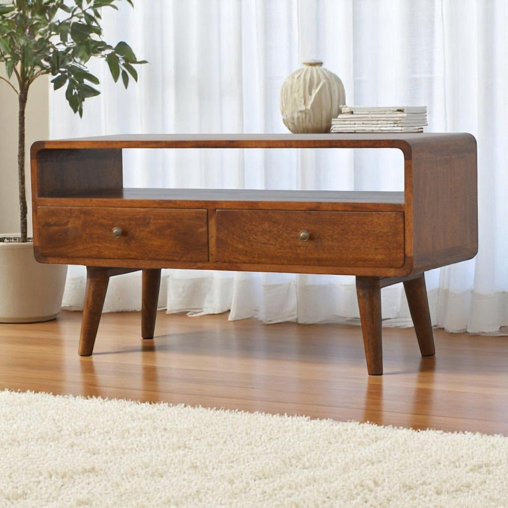 Curved Chestnut Media Unit.