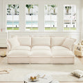Cream Chenille 3-Seater Sofa with 3 Ottomans for Modern Living