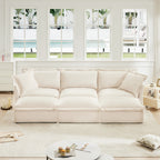 Cream Chenille 3-Seater Sofa with 3 Ottomans for Modern Living