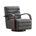 Modern Upholstered 360° Swivel Accent Chair with Solid Wood Armrests, Comfy Channel Tufted Lounge Reading Chair, Gray PU, 30.3'W.