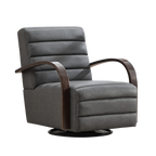 Modern Upholstered 360° Swivel Accent Chair with Solid Wood Armrests, Comfy Channel Tufted Lounge Reading Chair, Gray PU, 30.3'W.