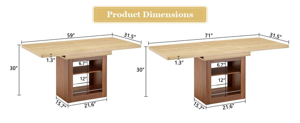 Expandable Dining Table with Storage - 59 to 71 inches.