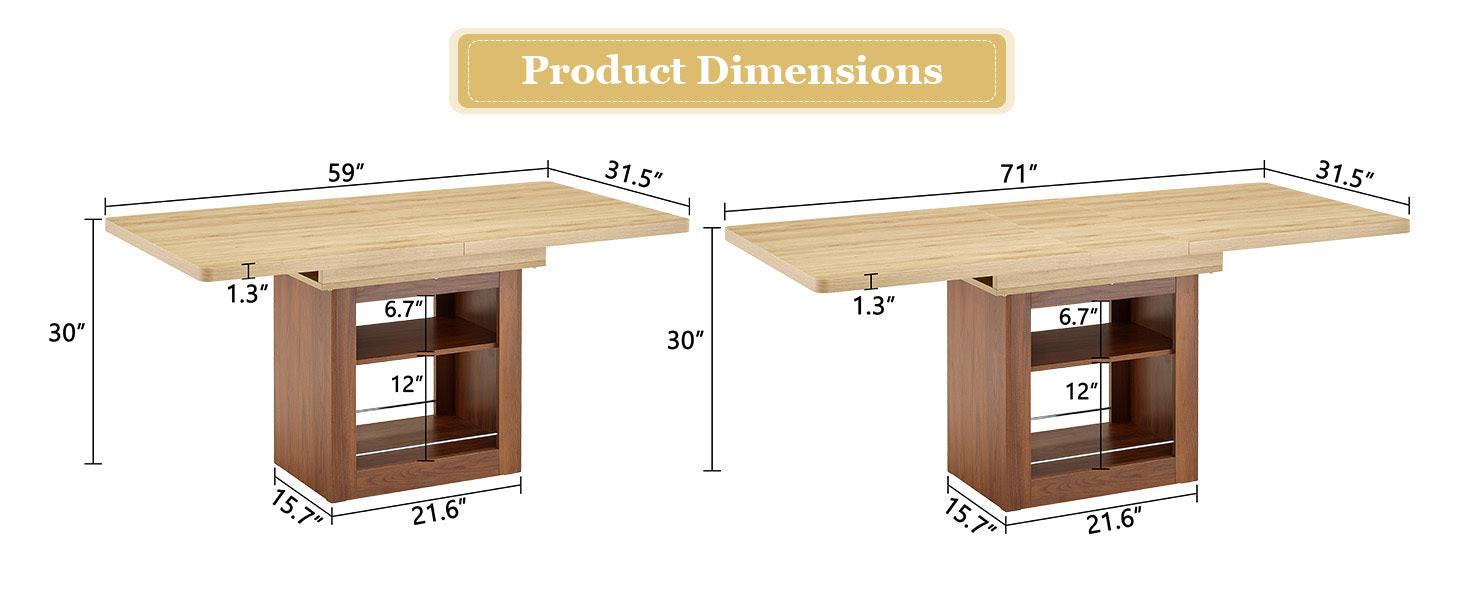 Expandable Dining Table with Storage - 59 to 71 inches.