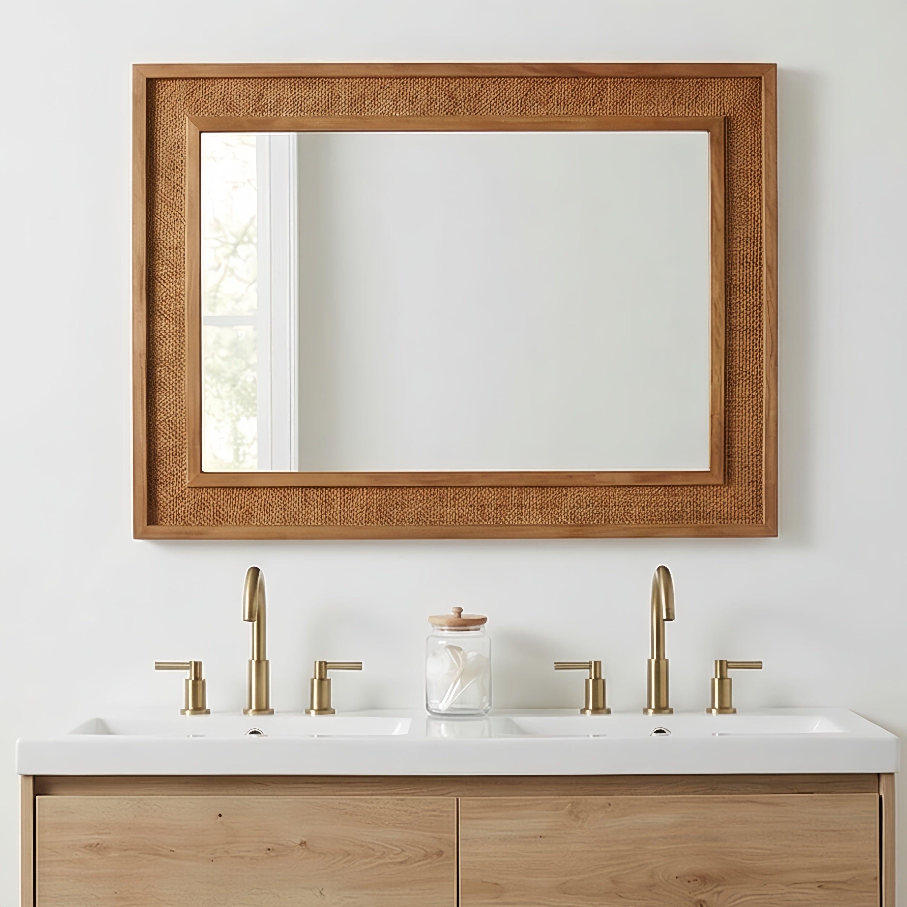 Rattan Solid Wood Frame Mirror for Home Decor.