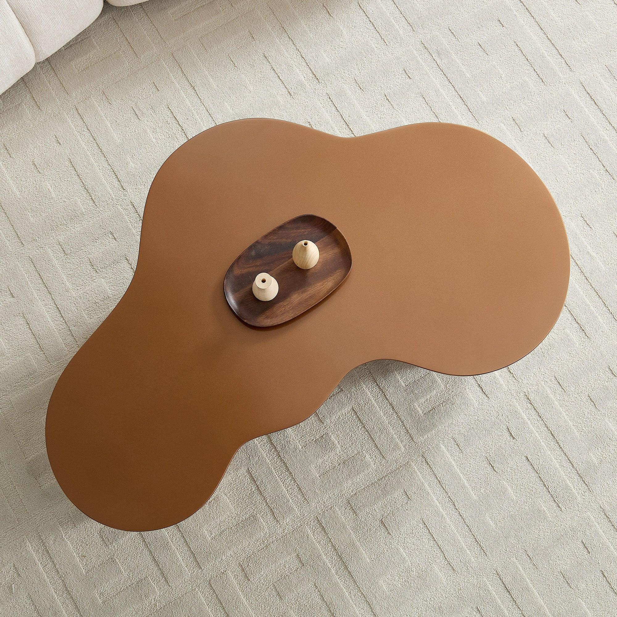 Brown Fiberglass Coffee Table - 50 Inch Unique Shape.