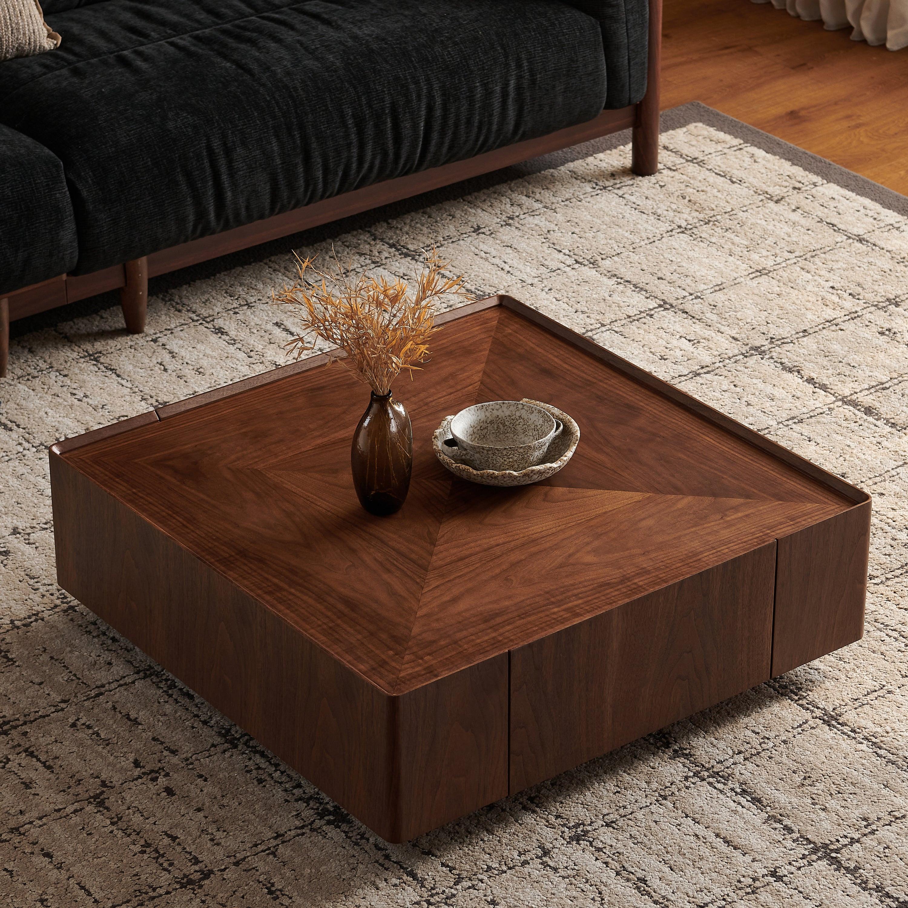 Square Walnut Coffee Table for Living Room.