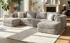 Modular Sectional Sofa Grey Bubble Velvet with Movable Ottomans.