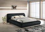 Black Upholstered King Size Bed with Pleated Design.