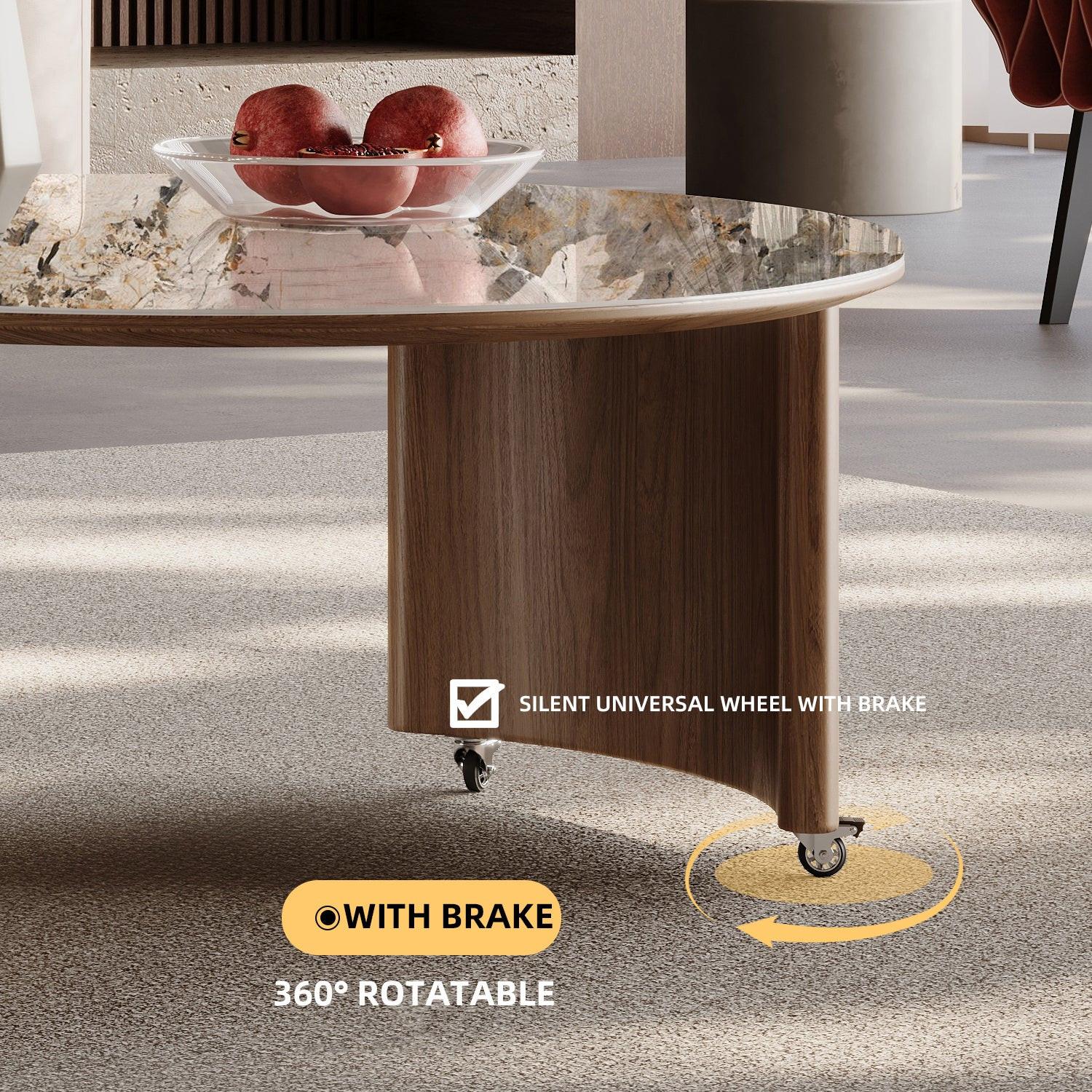Round Coffee Table Set with Storage and Wheels.