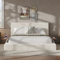 AirFrame Off-White Chenille Queen Bed with Integrated Sliding Table