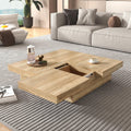 Sliding Top Coffee Table with Storage in Natural Wood Grain.