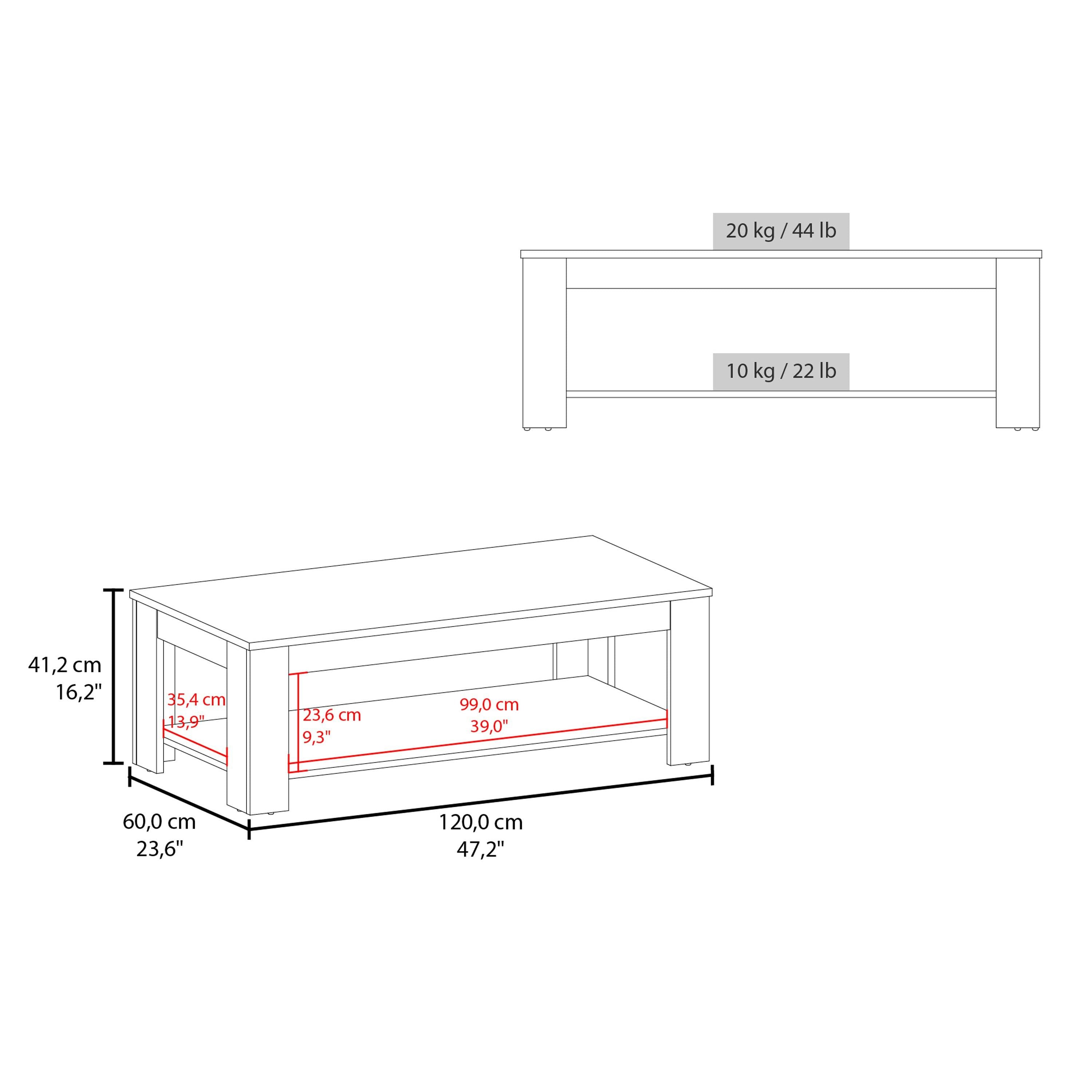 Modern Rectangular Coffee Table with Lower Shelf.