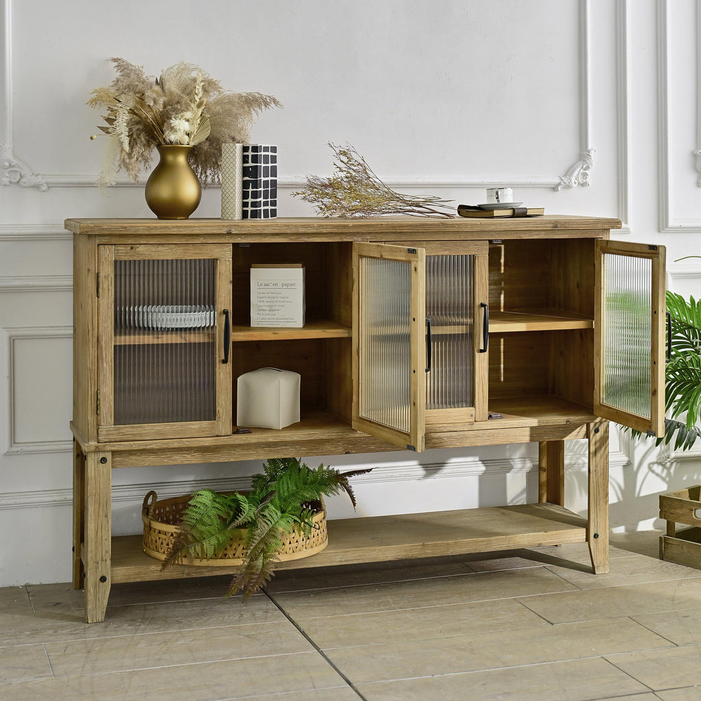Wooden Sideboard Cabinet with Glass Doors for Storage.