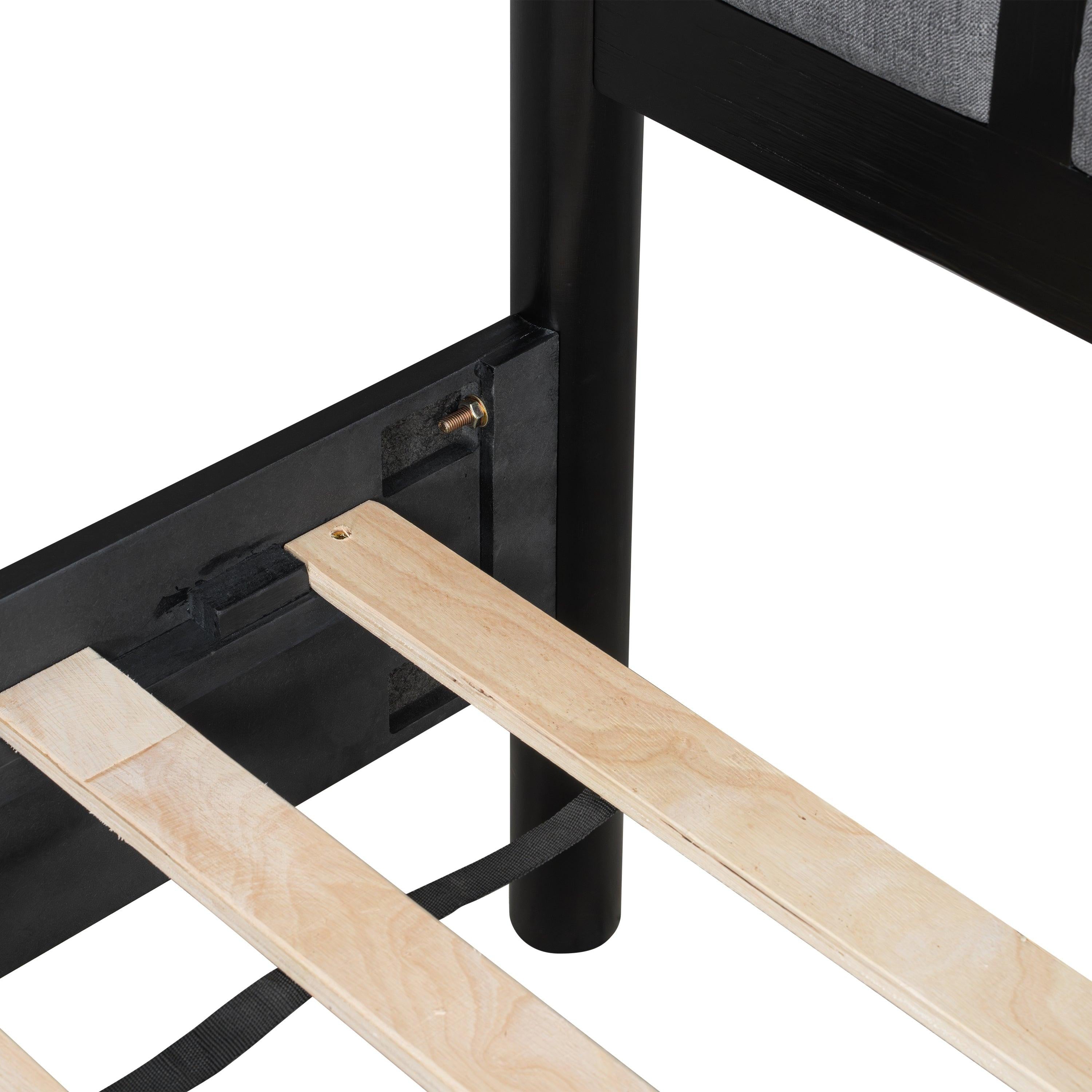 Solid Wood Queen Bed - Heavy Duty, Support 500 lbs - Black Headboard.