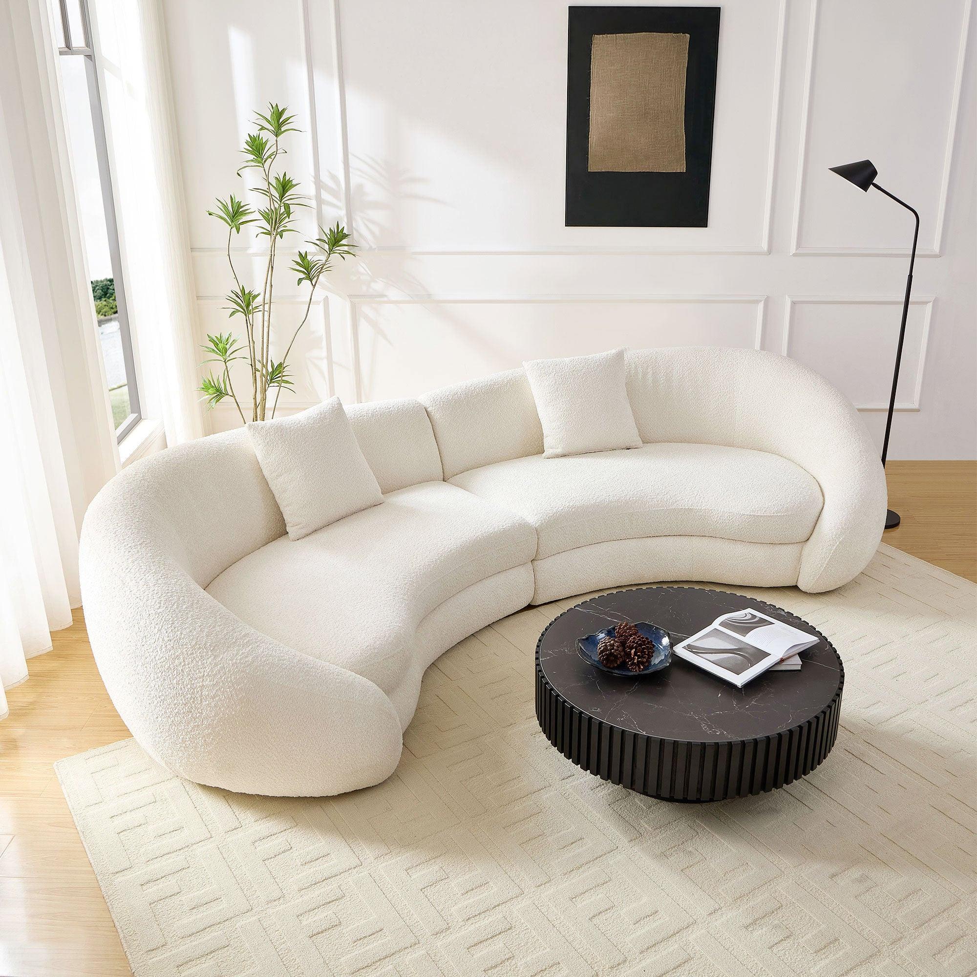 Modern Curved Sofa with Love Heart Design - White.