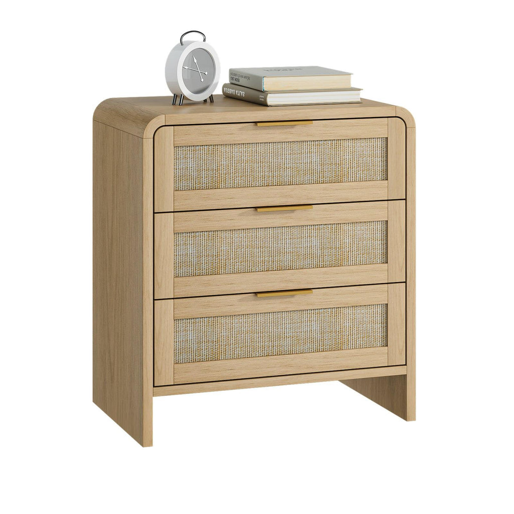 Rattan Nightstand with 3 Drawers for Modern Storage.