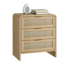 Rattan Nightstand with 3 Drawers for Modern Storage.