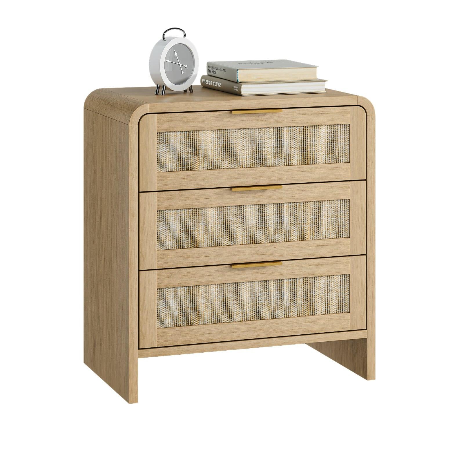 Rattan Nightstand with 3 Drawers for Modern Storage.