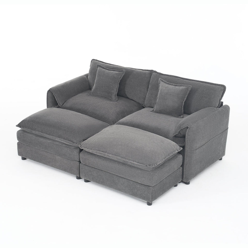 Modular Sectional Sofa with Ottomans for Living Room.
