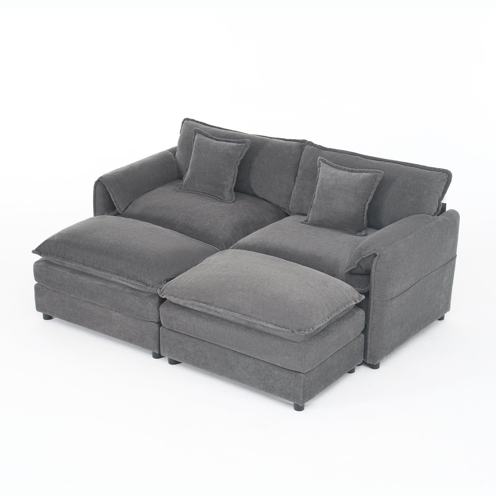 Modular Sectional Sofa with Ottomans for Living Room.