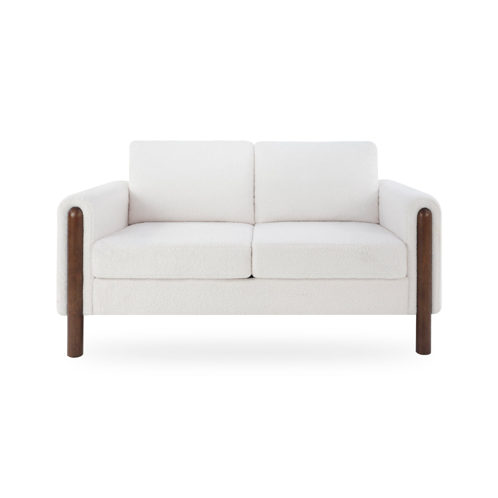 Teddy Fabric Mid-Century Modern 2-Seater Loveseat with Walnut Legs