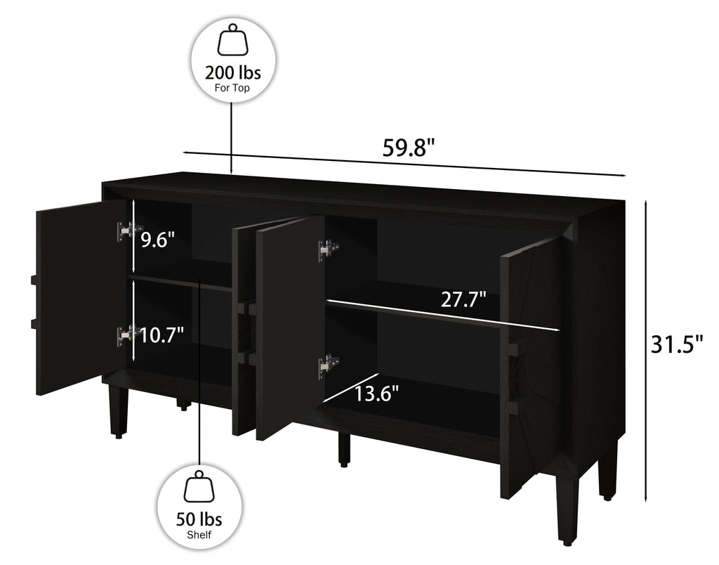 Black Farmhouse Credenza with Sunburst Door Design.