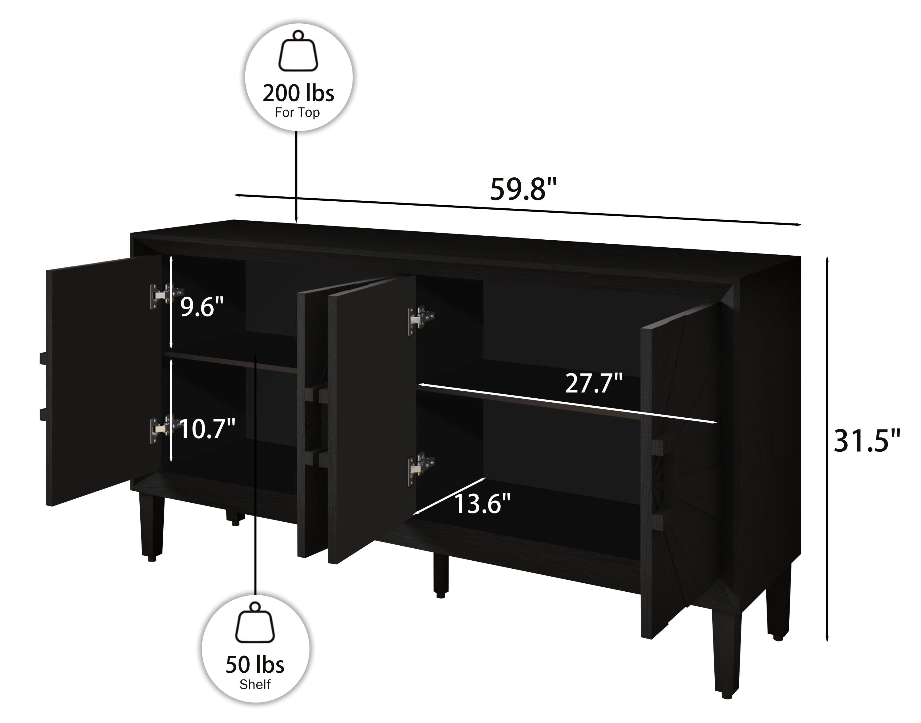 Black Farmhouse Credenza with Sunburst Door Design.