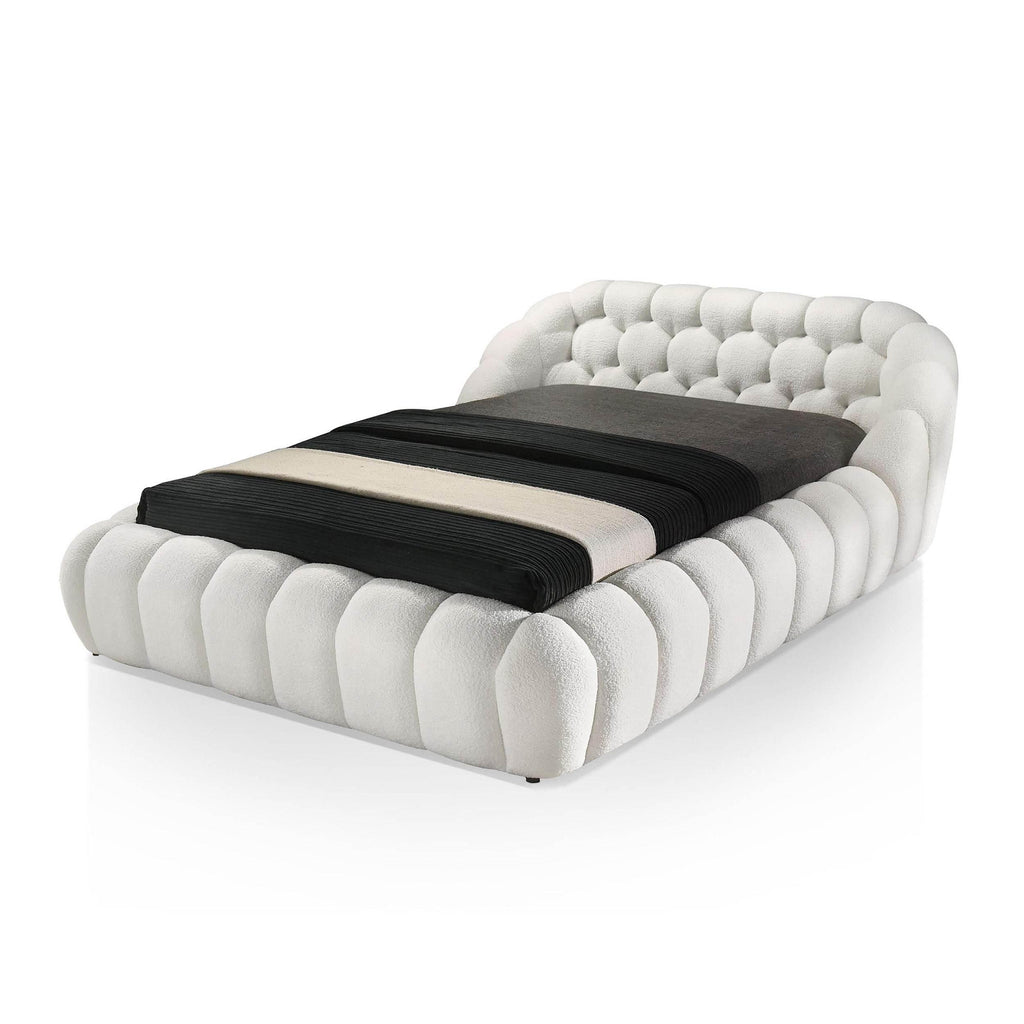 White Chenille King Size Bed with Contemporary Style.