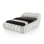 White Chenille King Size Bed with Contemporary Style.