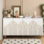 Modern Fluted Sideboard Buffet with Storage, Curve Element, 4 Doors with Adjustable Shelves, White