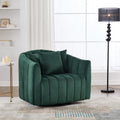 39-Inch Green Velvet Swivel Barrel Chair with Channel Tufted Design
