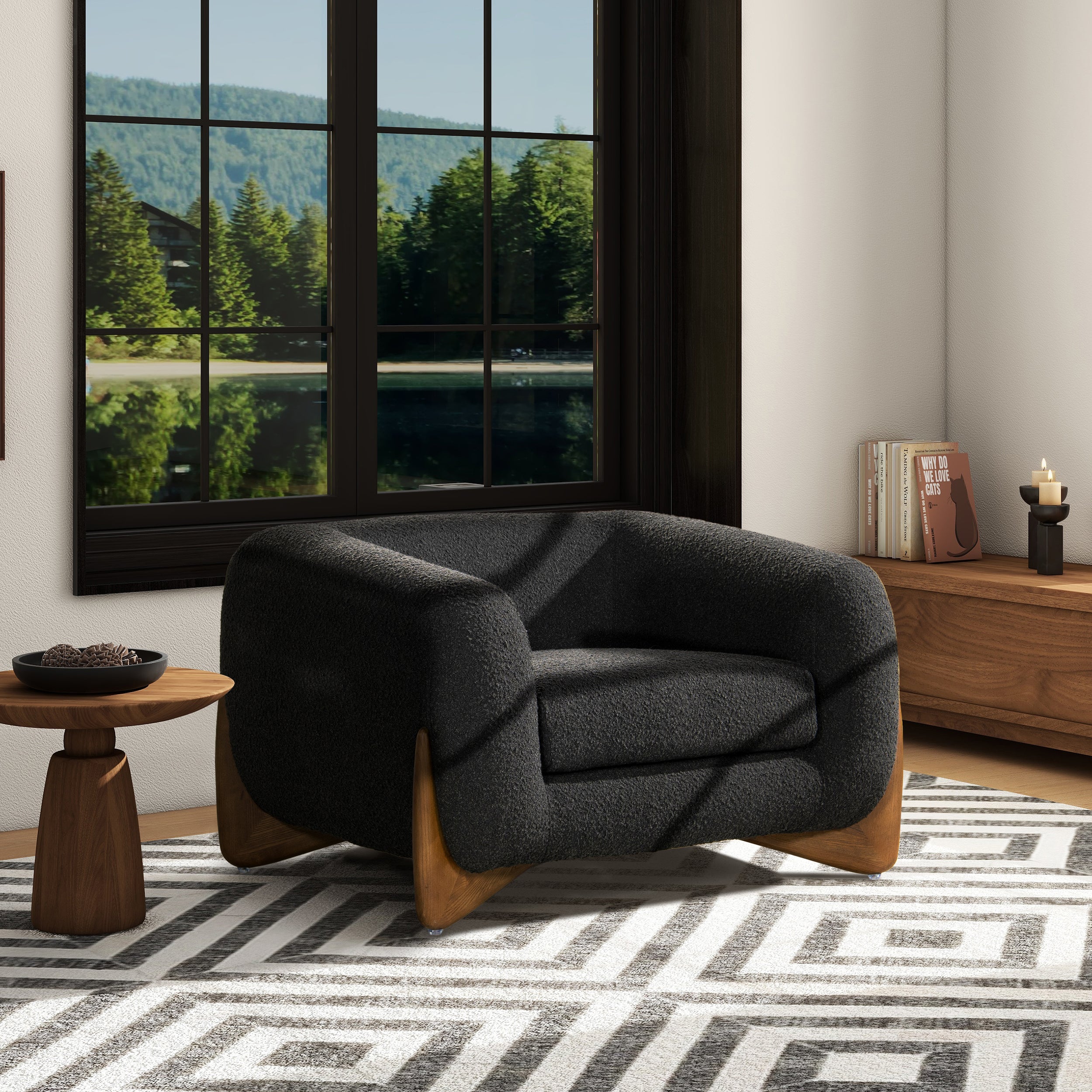 Alpine Sherpa Arm Chair - Elegant Ebony Black Boucle