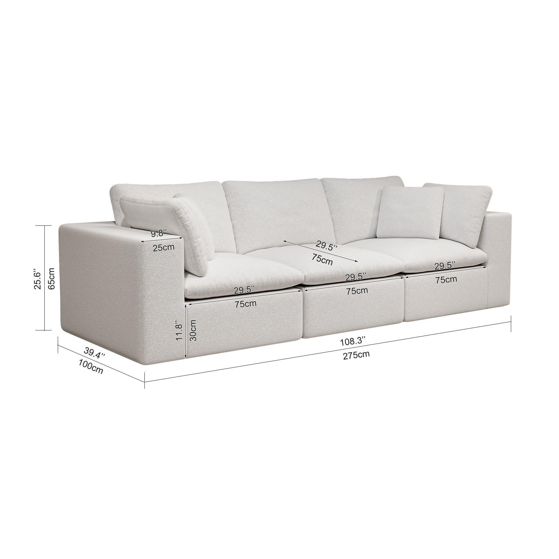 Modular Sectional Sofa in White with Plush Corduroy Fabric.