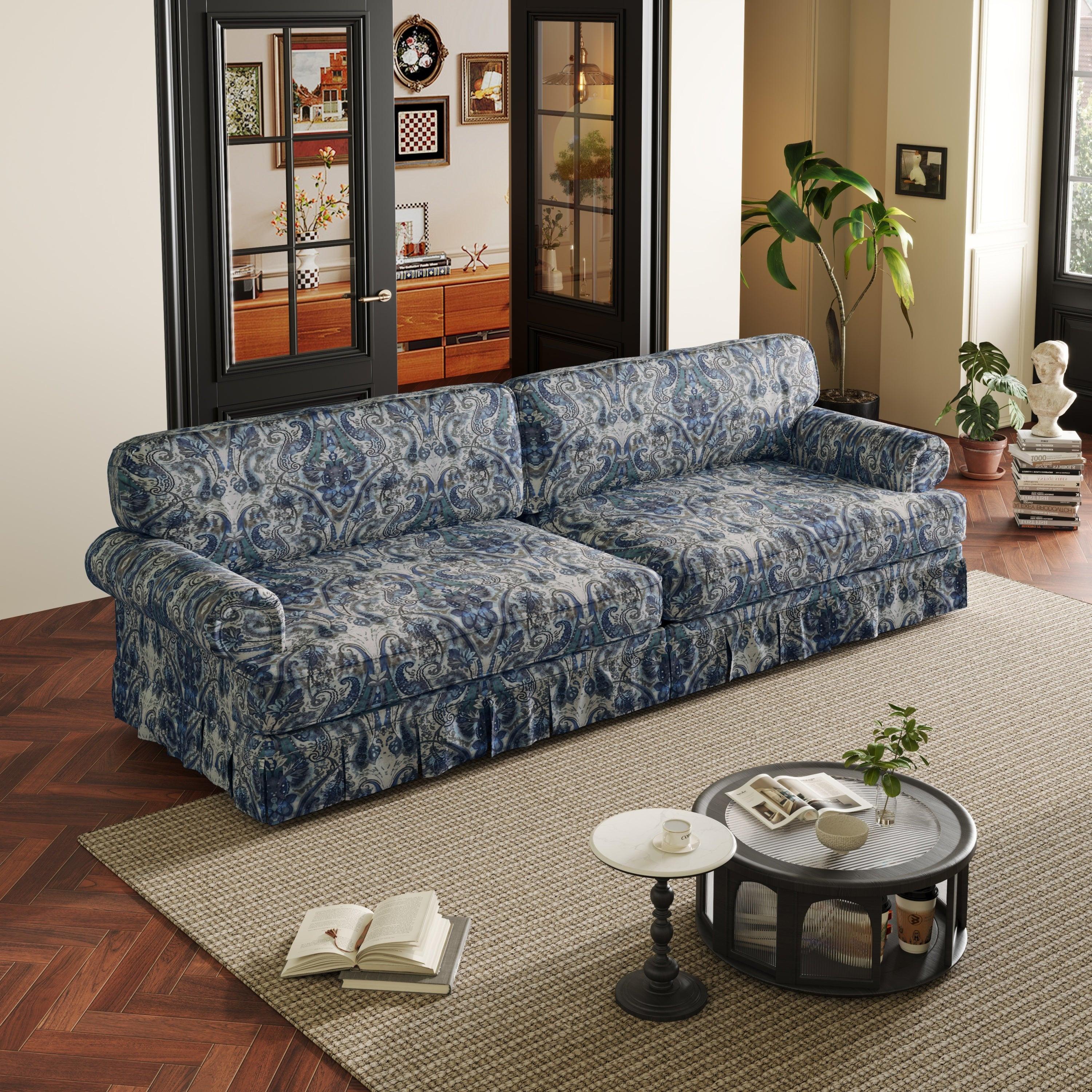 Luxuriously Comfortable Cloud Couch Blue Floral Sofa.